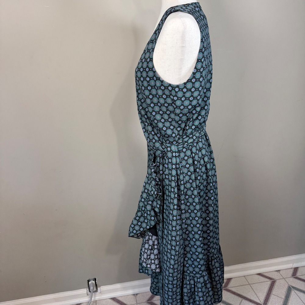 Tory Burch Black Batik Medallion Ruffle Sleeveless Wrap Dress Size 10 - Picture 4 of 14